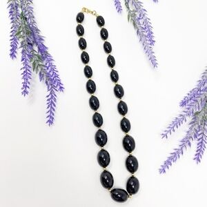 ⭐️ Vintage Signed Monet Black Oval Beaded Basic Classic Art Deco Necklace #12-20